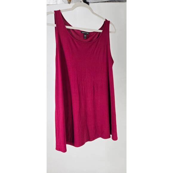 Eileen Fisher 100% Silk Ballet Neck Sleeveless Womens Large Red Wine Casual Prep - Picture 2 of 6
